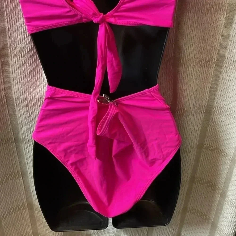 SPORLIKE High Waisted Swimsuit Organza Ruffle Bikini Twist Front Bathing Suit